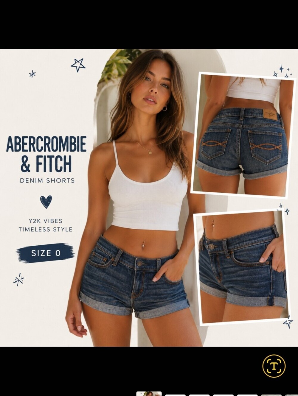Abercrombie & Fitch Dark Wash Denim Shorts Size 0 / 25 Low Rise Cuffed Y2K